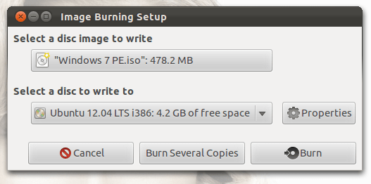 Burning and ISO to a DVD in Brasero on Ubuntu